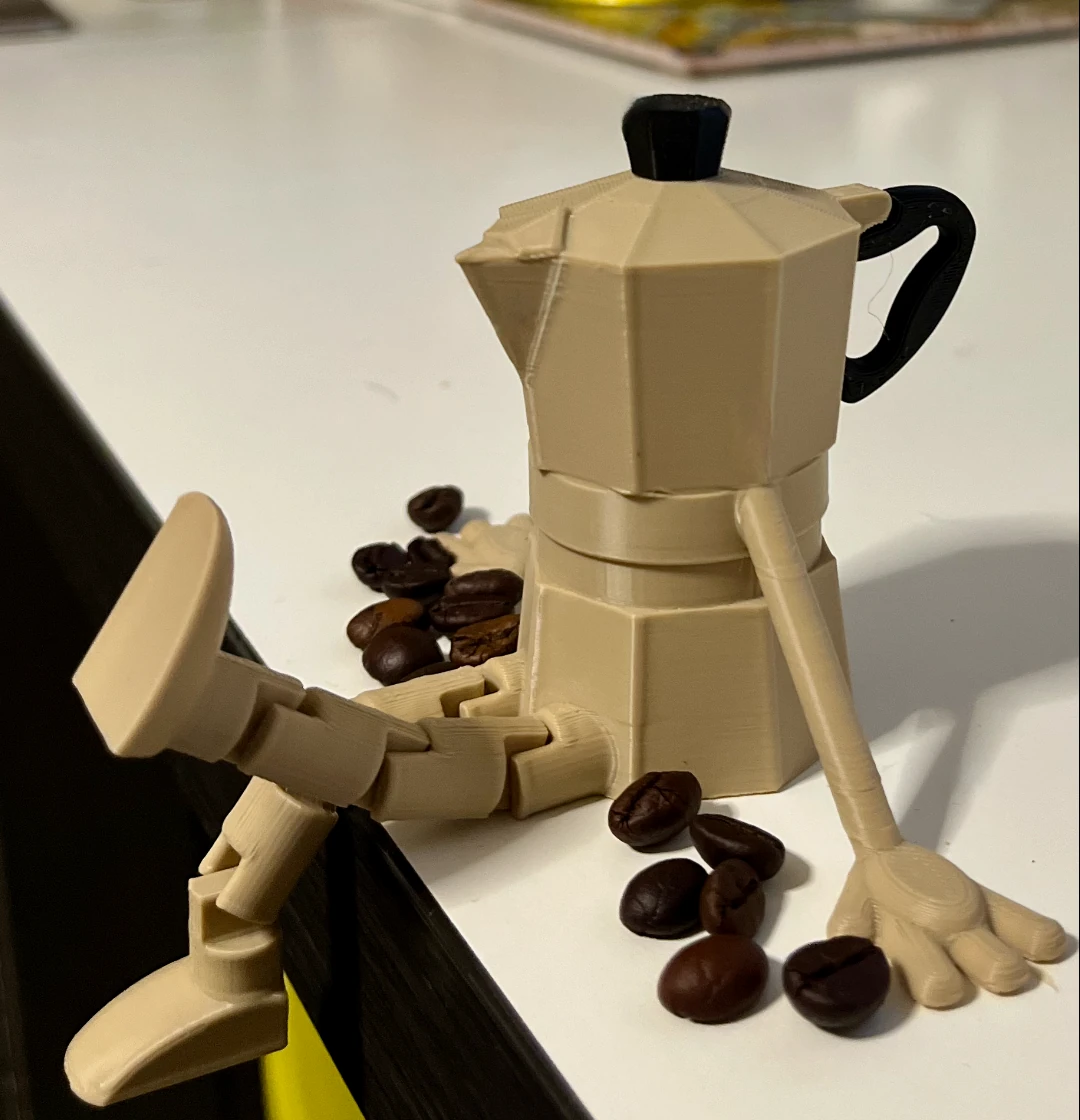 Diritech3D Moka Pot Kahve Karakteri Dekoratif Figür - Hareketli Masaüstü Süsü – fotoğraf 1